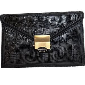 Treesje Black Envelope Clutch textured with Gold Accent Evening